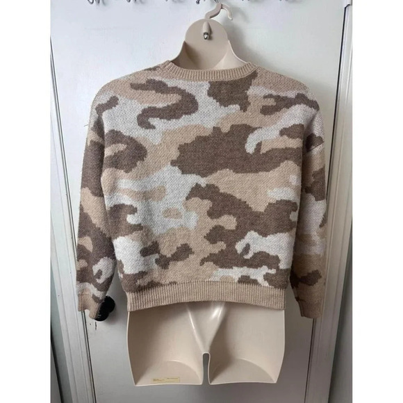Lucky Brand womens Sweater tan camo crew neck soft oull over size large #1031 - Picture 4 of 5